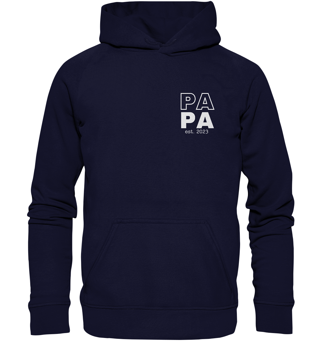 Ein Papa Hoodie mit minimalistischem Design von ShirtDesire. Personalisierter Druck, hochwertige Materialien. Perfekt für stolze Väter, die ihren eigenen Stil ausdrücken möchten.