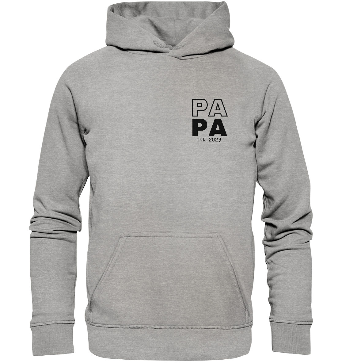 Ein Papa Hoodie mit minimalistischem Design von ShirtDesire. Personalisierter Druck, hochwertige Materialien. Perfekt für stolze Väter, die ihren eigenen Stil ausdrücken möchten.